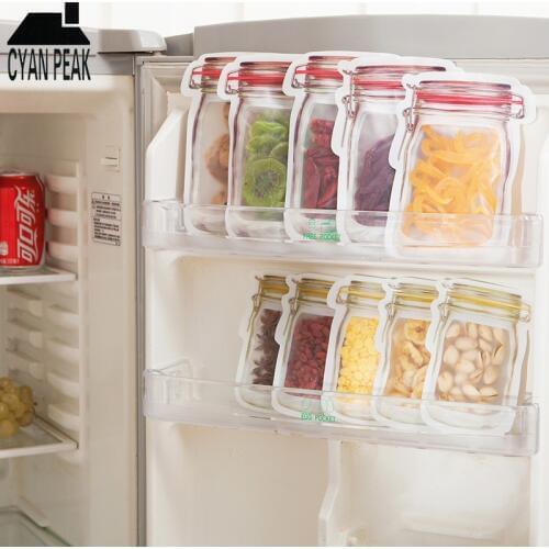 Reusable Mason Jar Zipper Bags Sandwich Snack Saver Bag Cookies Candy Bag Zipper Sealed Fresh Food Storage Bag Kitchen Organizer