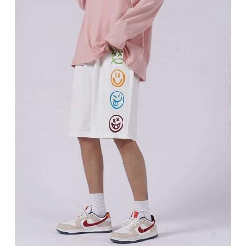 2021 Summer Mens Shorts Korean Fashion Streetwear Printing Smiley Shorts Men Casual Men Clothing Elastic Waist Sweat Shorts