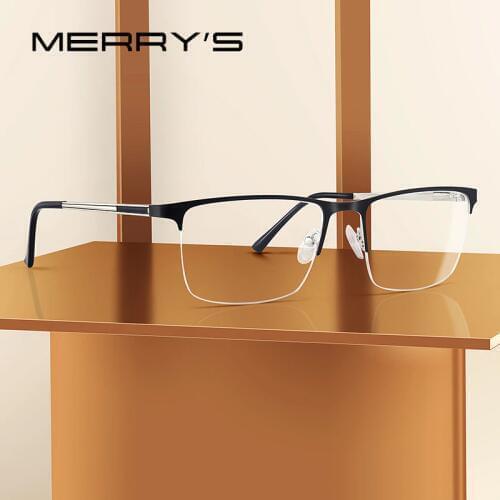 MERRYS Men Titanium Ultralight Glasses Frame Square Myopia Prescription Eye glasses Male Half Optical Frame S2014