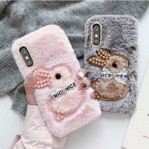 Rabbit Bunny Fluffy Soft Case For Xiaomi Redmi 9AT Note 6 7 8 8T 9S 9 Pro Pearl Rabbit Back Cover Cartoon Back Case
