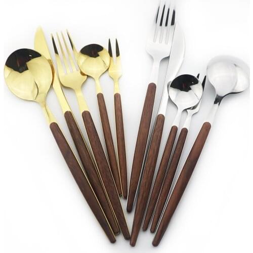 Dinnerware Dark Brown Gold Stainless Steel Cutlery Set Tableware Set Knives Fork Spoons Tea Spoons Flatware Set Drop Shippiing
