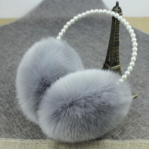 Winter Pearl Imitation Rabbit Fur Cover Women Earmuffs Ear Warmer Soft Lady Warm White Coffee Beautiful Big Plush Ear Protector