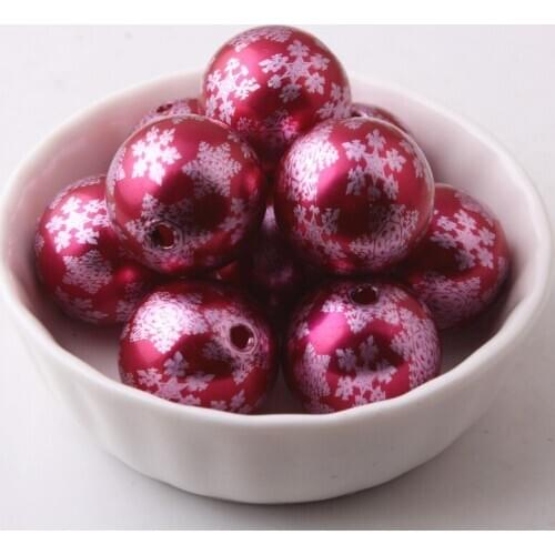 OYKZA Christmas Color 20mm 100pcs Acrylic Imitation Pearl Print Snowflake Beads for Girls Necklace Jewelry