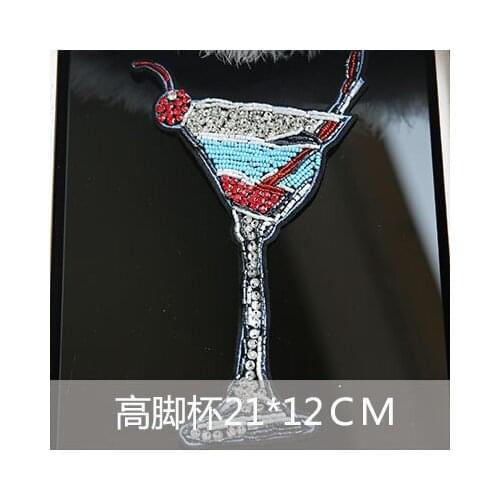 Drinking cup sequins Rhinestones beaded patches for clothes applique embroidered fabric sew on patch cloth decoration parche