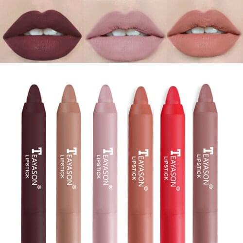 TEAYASON 12 Colors Velvet Matte Lipstick Pencil Waterproof Long Lasting Non-Stick Cup Lip Tint Pen Cosmetic Maquillage TSLM1