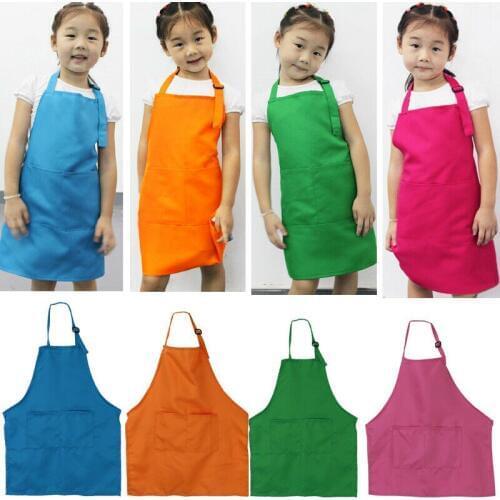 Plain Apron Front Pocket Bib Kitchen Cooking Craft Baking Art Jamming Kids