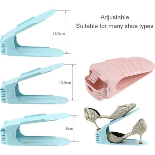 Adjustable Shoe Organizer Shelf Home Double Layer Simple Shoe Rack Steel Tube Plastic Assembled Shoes Storage Space-Saving 1 Pcs