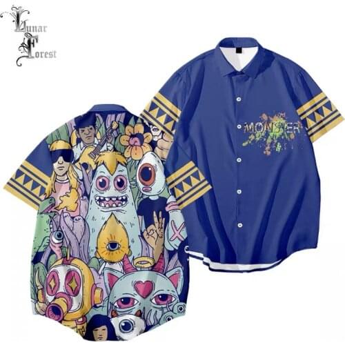 Funny Monster 3D Printing Unisex Shirt Women/Men Casual Short Sleeve Cool Loose Button Streetwear Harajuku Overclothes Oversize