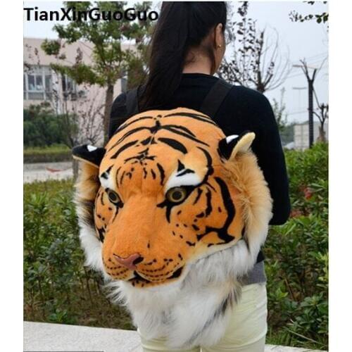 Simulation yellow tiger head plush backpack, 60x40x30cm fashion bookbag, Christmas gift w2504