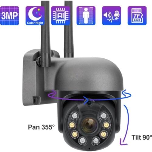 Techage HD 3MP WiFi IP Camera PTZ Speed Dome Wireless Camera Outdoor Auto Tracking Two-way Audio Full Color Night Human Detected