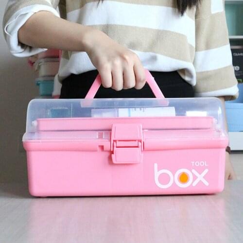 Three-Tier Medicine Storage Box First Aid Kit Plastic Folding Medical Chest Organizer For Makeup Stationery Storage Boxes MJ710