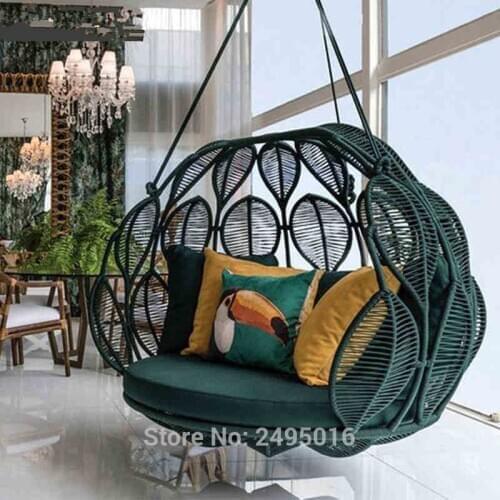 Outdoor Handwoven Hanging Rattan Swing Chair - Basket with Cushion-leisure chair leisure type