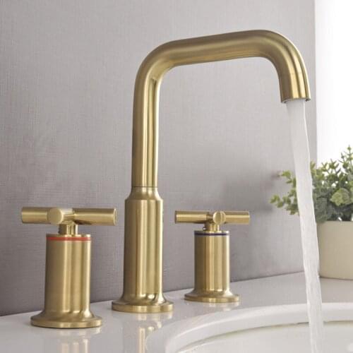 Bathroom Sink Faucet Double-handle Faucet Brushed Golden Hot And Cold Countertop Installation 3-hole Basin Bathtub Fauce