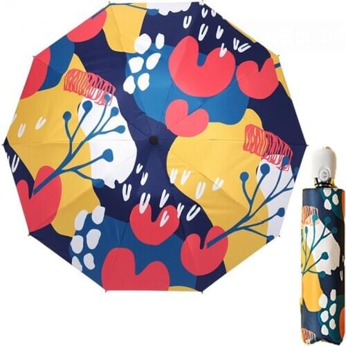 Vintage UV Protect Floral Women Rain Umbrella Chic Pink Rose Three Folding Girl Durable Portable Umbrellas Automatic Rain Gear