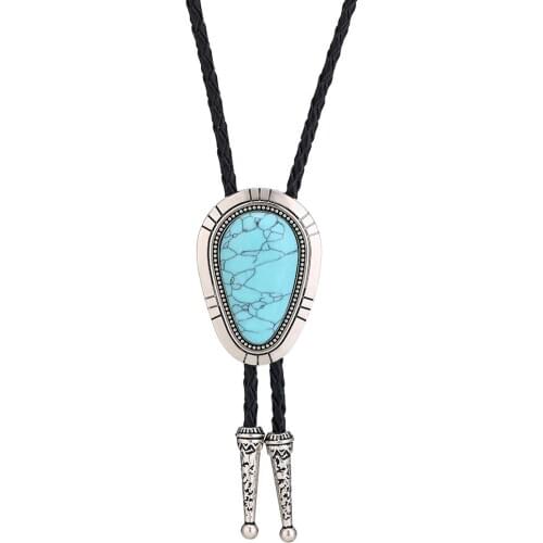 High Quality Fashion Turquoise Gemstone Bolo Tie for Men Women Handmade Star Western Cowboy Silver Vintage Pendant Necktie Gift