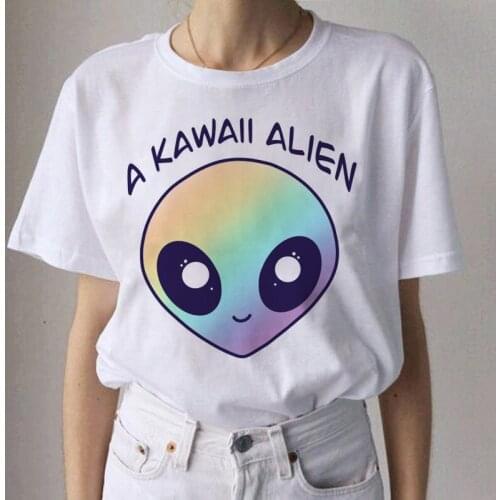 Harajuku Women 2021 ET Alien Print T-shirt Tops Korean Style Vintage Tshirt Gothic Woman Kawaii Women White Clothes Streetwear