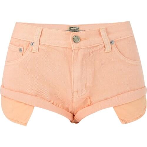 2021 summer womens low waist sexy non-stretch pink orange denim shorts loose curled edge open pocket beach hot pants jeans