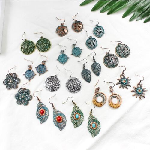 Leaves flowers round clock different shapes styling fashion personality earrings elegant temperament female jewelry gift