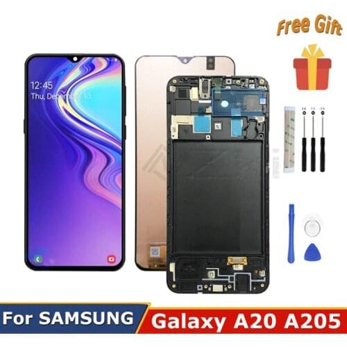 6.4" For Samsung Galaxy A20 A205 SM A205F LCD Display Digitizer Touch Screen Replacement A205g A205W A205u Assembly With frame