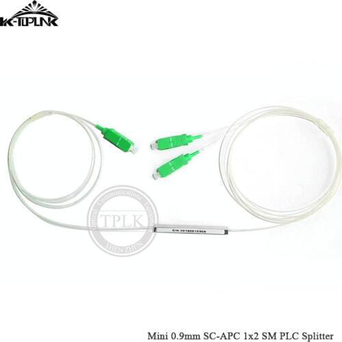 10pcs Fiber Mini 0.9mm SC-APC 1x2 SM PLC Splitter Single Mode SM Steel Tube 2 Ports Pull cone Fiber Optic Wire harness Hot Sale