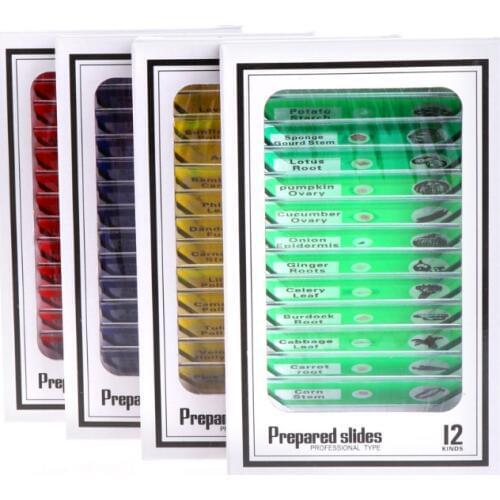 12 Pcs Prepared Microscope Slides Set Specimen For Student Basic Biology Education