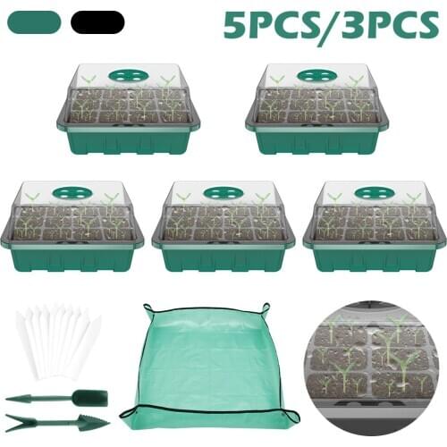 12 Cells Seed Starter Trays Flower Pot Seeds Seedling Tray Sprout Plate Plant Grow Box with Transparent Lids Gardening Supplies
