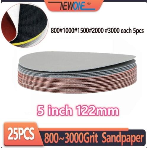 25 pcs/set 5 inch round sandpaper abrasive sand sheets grit 800/1000/1500/2000/3000 hook&loop sanding disc for sander grits