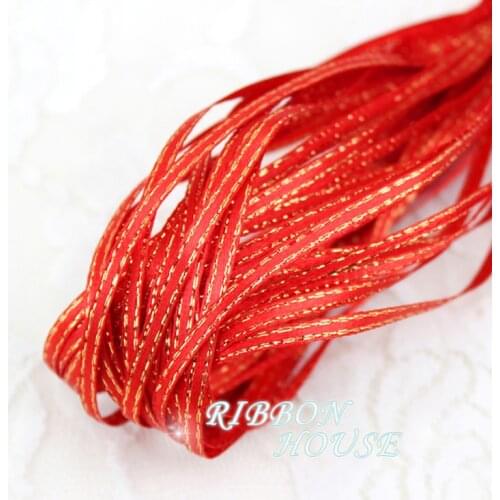 40 meters/lot) 1/8'' (3mm) Red Gold Edge Satin ribbons wholesale
