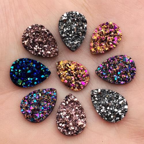 50PCS 10*14mm Bling AB Colors Mineral Surface Resin Rhinestone Flatback Cabochon Stone DIY Wedding Decoration Crafts -S36