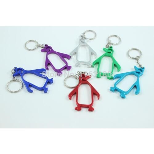 72Pcs/lot Penguin Metal Bottle Opener Can opener with Keyring Keychain Promotional Gift--Free shipping