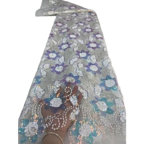 White French Tulle Lace Fabric 5 Yards Bride Dress 2021 High Quality African Mesh Net Lace Fabric 3D Sequins Embroidery Lace