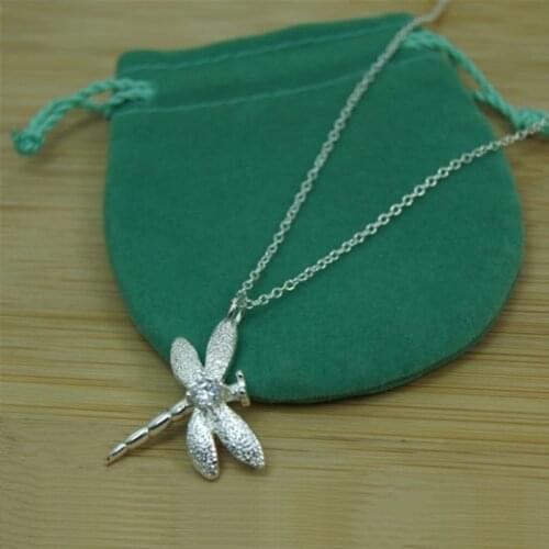 BABYLLNT 925 Sterling Silver Dragonfly Pendant Necklace For Women Snake Chain Necklace Wedding Engagement Jewelry Gift