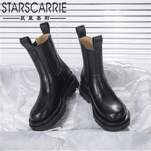 2021 new leather chimney boots women autumn and winter thick-soled ankle boots Cavalier Chelsea riding boots womens shoes