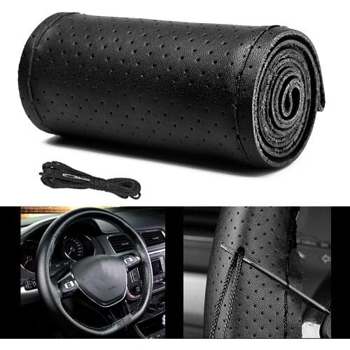 Top Genuine Leather Steering Wheel Cover Hand-stitched Leather Steering Wheel Braid Case With Needle and Thread for BMW Audi Kia