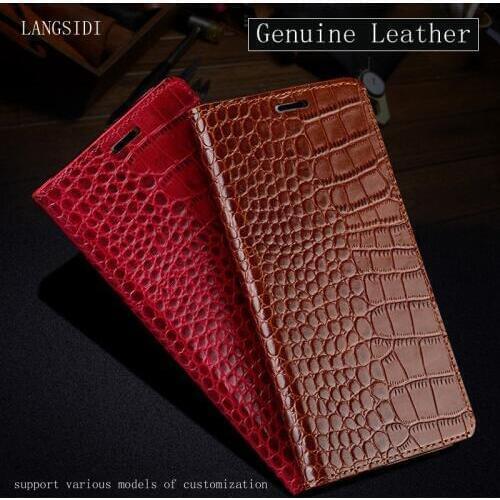 LANGSIDI brand for samsung galaxy note 20 ultra S21 PLUS case A51 A8 2018 A71 S20 crocodile pattern Genuine Leather card Cover