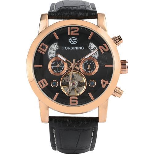 Rose-Gold Case Black Dial Automatic Mechanical Watch For Men Roman Numeral Dial Stainless Steel Case Delicate Design