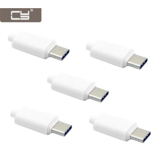 CY 5set DIY 24pin USB 3.1 Type C USB-C Male Plug Connector SMT type with White / Black3.5mm SR and Housing Cover
