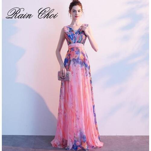Floor Length Floral Printed Bridesmaid Gown Long Formal Prom dresses
