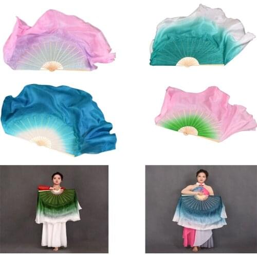 Double-Side Women 100% real silk Fan Veils for Belly Dance Chinese Folk Dance Veil Fans Two Layers Dancing Props 1pair/2pcs