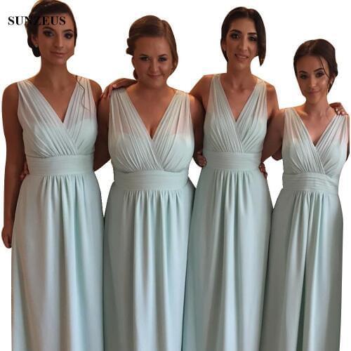Elegant V-neck Bridesmaid Dress Long Chiffon Party Dresses Wedding A-line Tank Guest Gowns abiti damigella d'onore BDS013