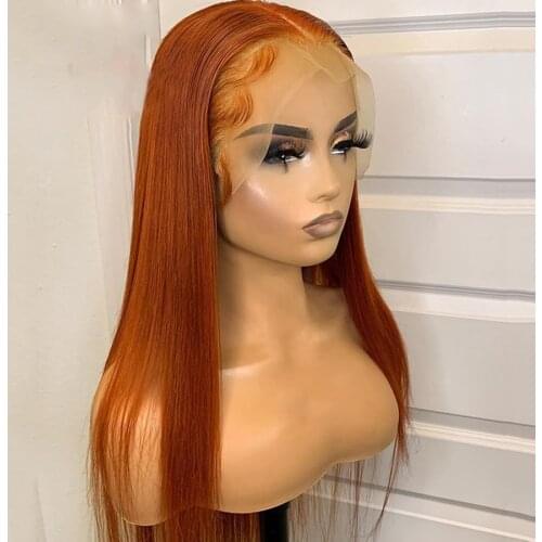 Deep Part Ginger Orange Straight Lace Front Wig For Women Human Remy Hair Babyhair Natural Hairline Brazilian Can Dye Permed