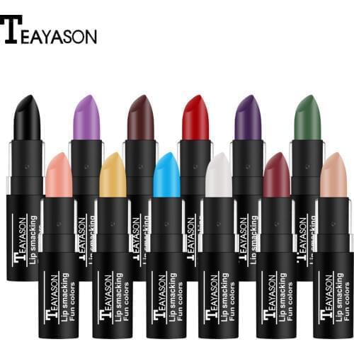 Teayason green lipstick dark vampire color for Halloween party waterproof long lasting 12 colors purple black lipstick AM077