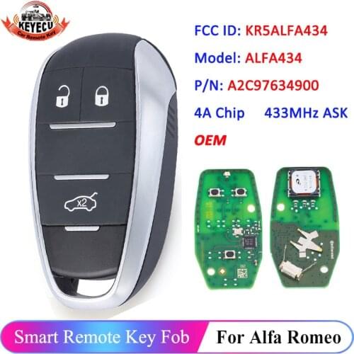 KEYECU Keyless Remote Smart Key Fob 433MHz Original Board for Alfa Romeo Giulia Stelvio 2015 2016 2017 2018 2019 2020