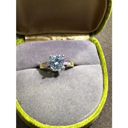 Geoki 18K Yellow Gold Plated Passed Diamond Test 2 Ct Blue Moissanite Ring Luxury 925 Sterling Silver Big Stone Cow Head Rings