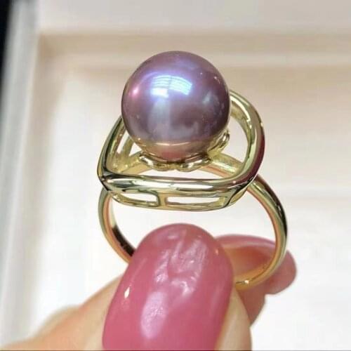 HENGSHENG Genuine 925 Sterling Silver Rings Adjustable 9-10mm Edison Purple Freshwater Pearls Ring Women Wedding Fine Jewelry
