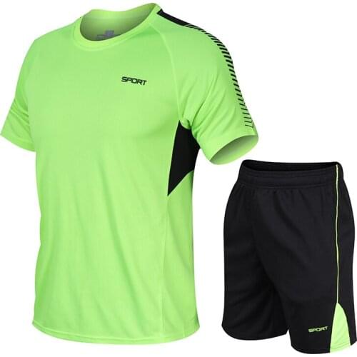 New Sports Suit MenS Summer Leisure 2-Piece Fitness Set Large Size Running Speed Dry Clothes Loose Round Neck Short Sleeve Boy