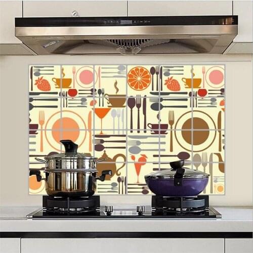 Kitchen Utensils Anti Oil Fume Proof Wall Stickers Can Remove Grease Restaurant Aluminum Foil Tile Stickers Cantin Wall Decor