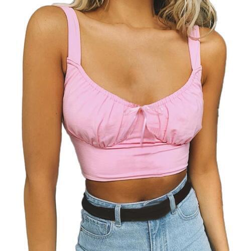Summer Women Milkmaid Tops Tanks Summer White Ruched Bow Slim Camis 2019 Ladies Wide Strap Tees Skinny Femme Camisole S M L