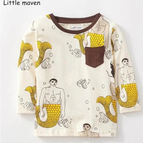 Little maven children brand baby boy clothes 2018 autumn boys cotton long sleeve tops mermaid print t shirt 51171