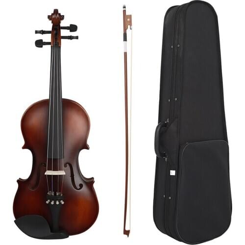 Muslady AV-590 Full Size 4/4 Violin Basswood Body Head Ebony Fingerboard Pegs Chin Rest Tailpiece for Beginners with Bow Case